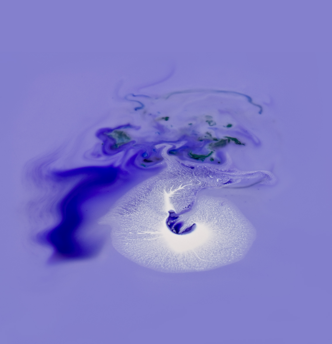 purple background blue white swirl, poured paint series, by Naomi Pitcairn