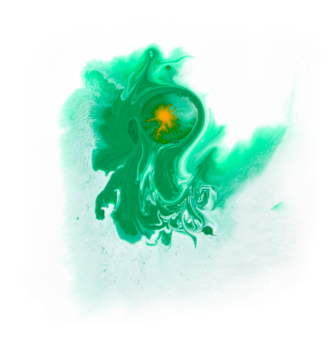 one green, poured paint series, by Naomi Pitcairn