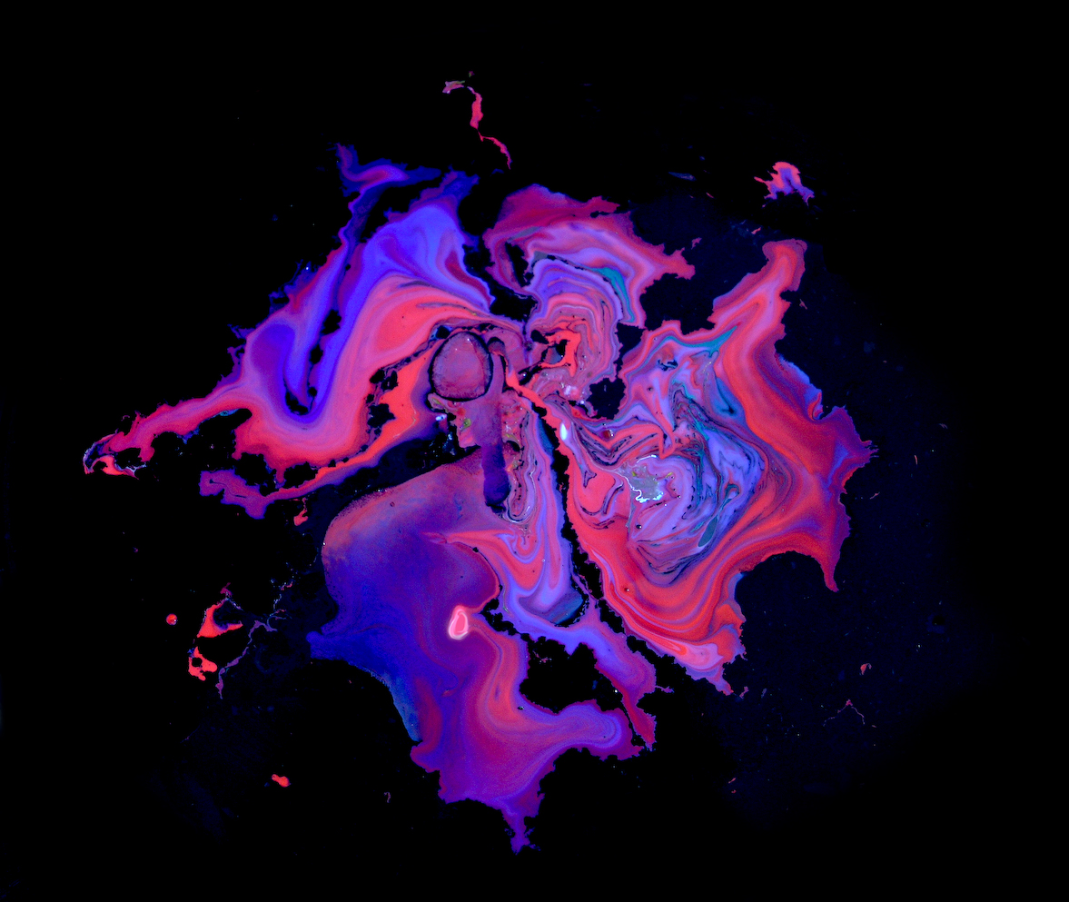 pink n blue, poured paint series, by Naomi Pitcairn