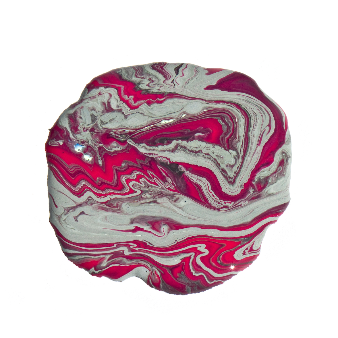 red and gray blob, poured paint series, by Naomi Pitcairn